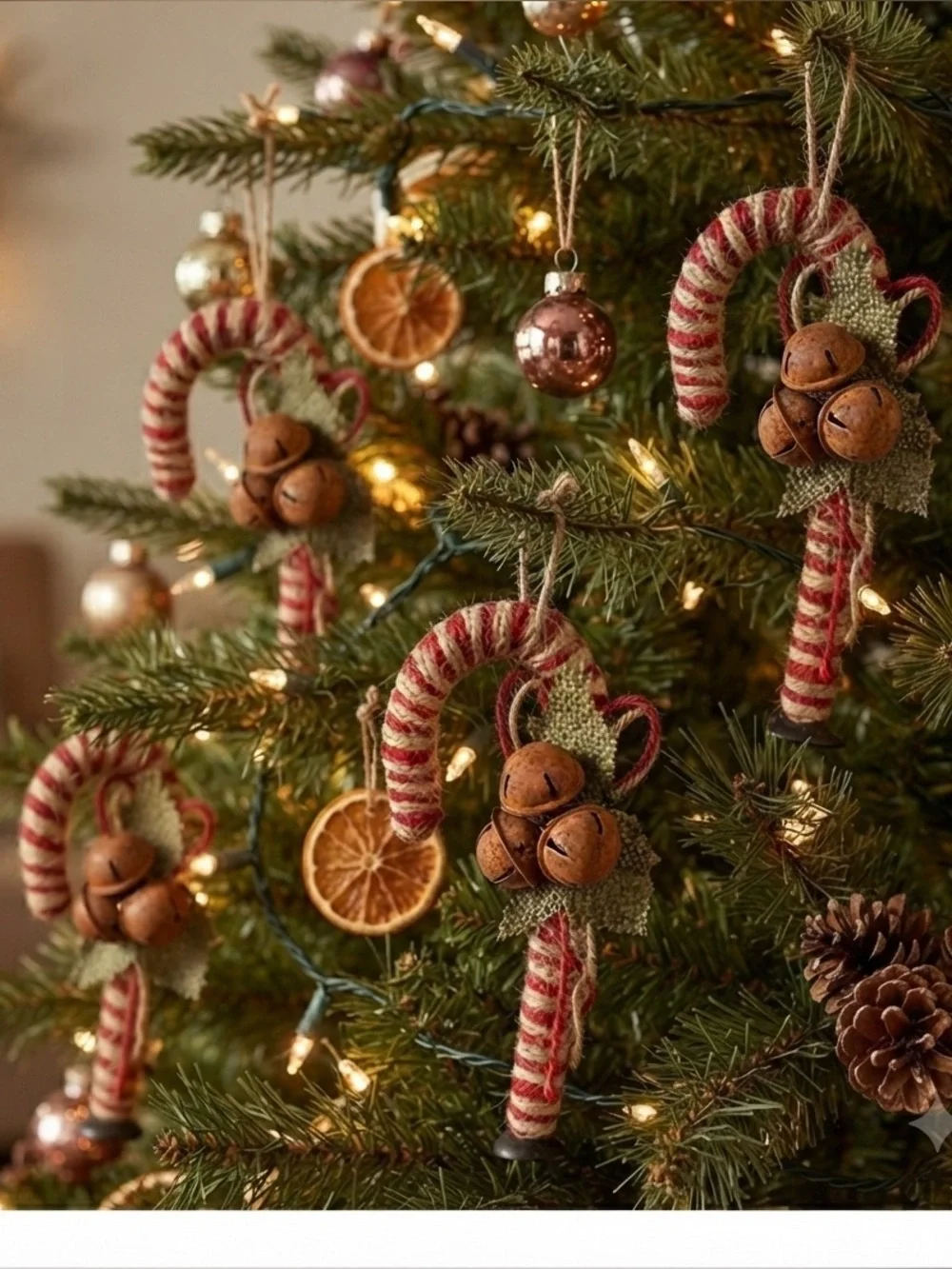 Ruth and Wilde Farmhouse Christmas Burlap Candy Cane Ornaments, Set of 4